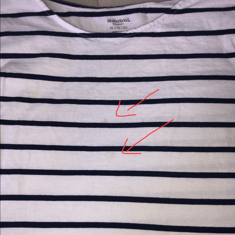 Motherhood Maternity Chic Layered Look Peplum Blue&White Stripe Long Sleeved Top - Picture 4 of 6
